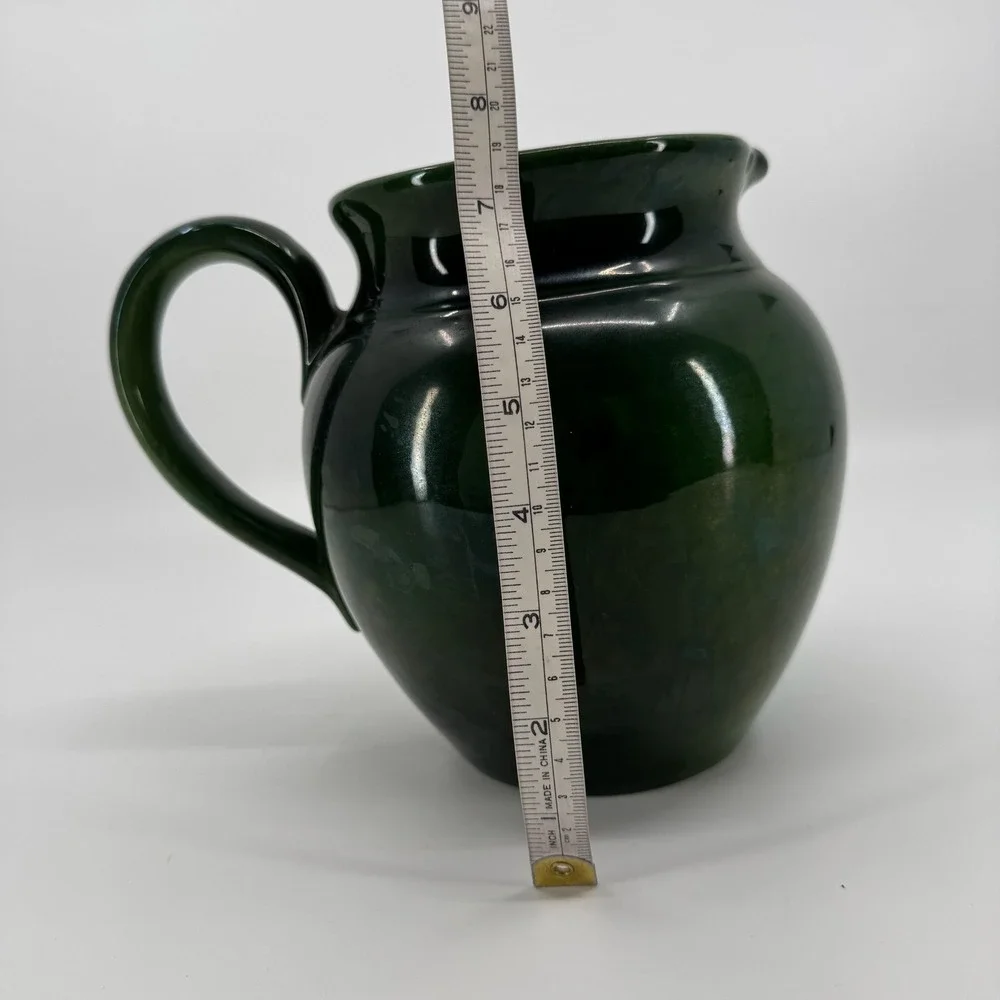 Williams Sonoma 2 Lit Green Stoneware Pitcher Farmhouse Crock Utensil Holder Jug